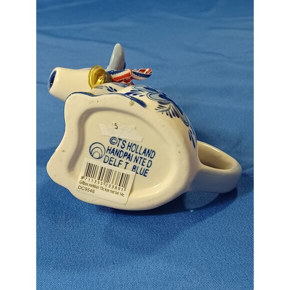 Vtg Hand-Painted Delft Blue Dutch Cow Creamer Pitcher W/ Windmill Floral Design - Picture 10 of 13